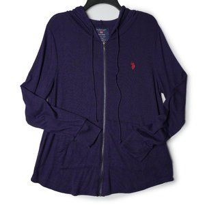 US Polo Assn Hoodie Adult L Navy Blue Full Zip Knit Jacket Long Sleeves